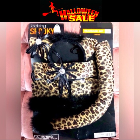 🎃 LOOKING SPOOKY 5pc cat Leopard/Cheetah Accessory set OS NWT cosplay - Picture 1 of 5